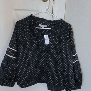 LOFT Black and White Dotted Blouse